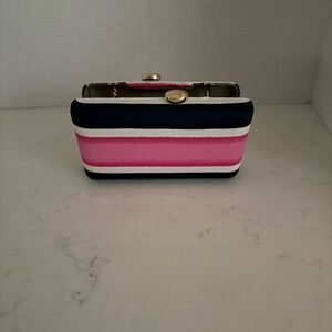 Talbots Stylish Pink, white and blue Clutch with Gold Chain